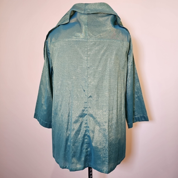 Custom handmade teal and gold metallic thread fabric tent buttoned blouse 12 US - Picture 5 of 7